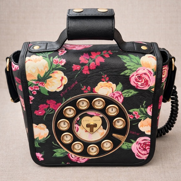 BETSEY JOHNSON novelty phone bag faux leather floral crossbody handbag - Picture 4 of 15
